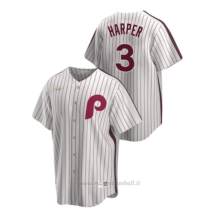 Maglia Baseball Uomo Philadelphia Phillies Bryce Harper Cooperstown Collection Primera Bianco